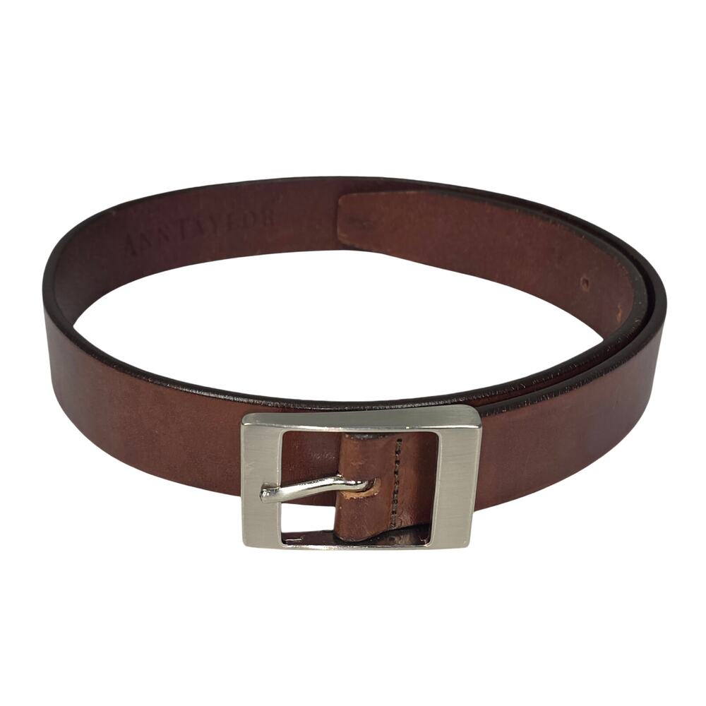 ANN TAYLOR LEATHER BELT – BROWN – SILVER BUCKLE – SIZE RANGE 24–28" (XS-S)